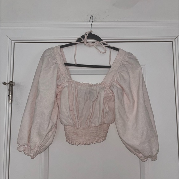 Women's White Smocked Peasant Crop Top - Picture 8 of 8